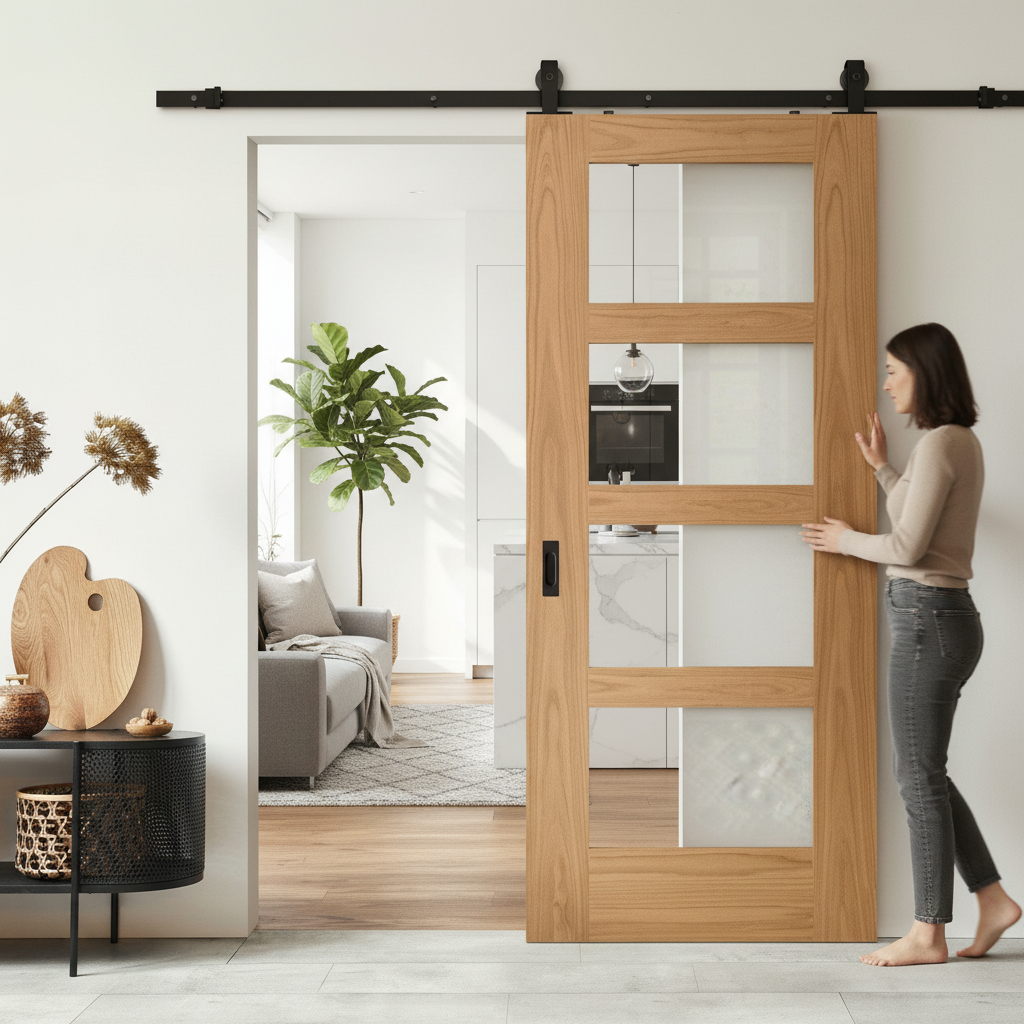 Premium Internal Unfinished Shaker 4 Light Clear Glass Sliding Door with Vintage Aesthetic and Customisation Options