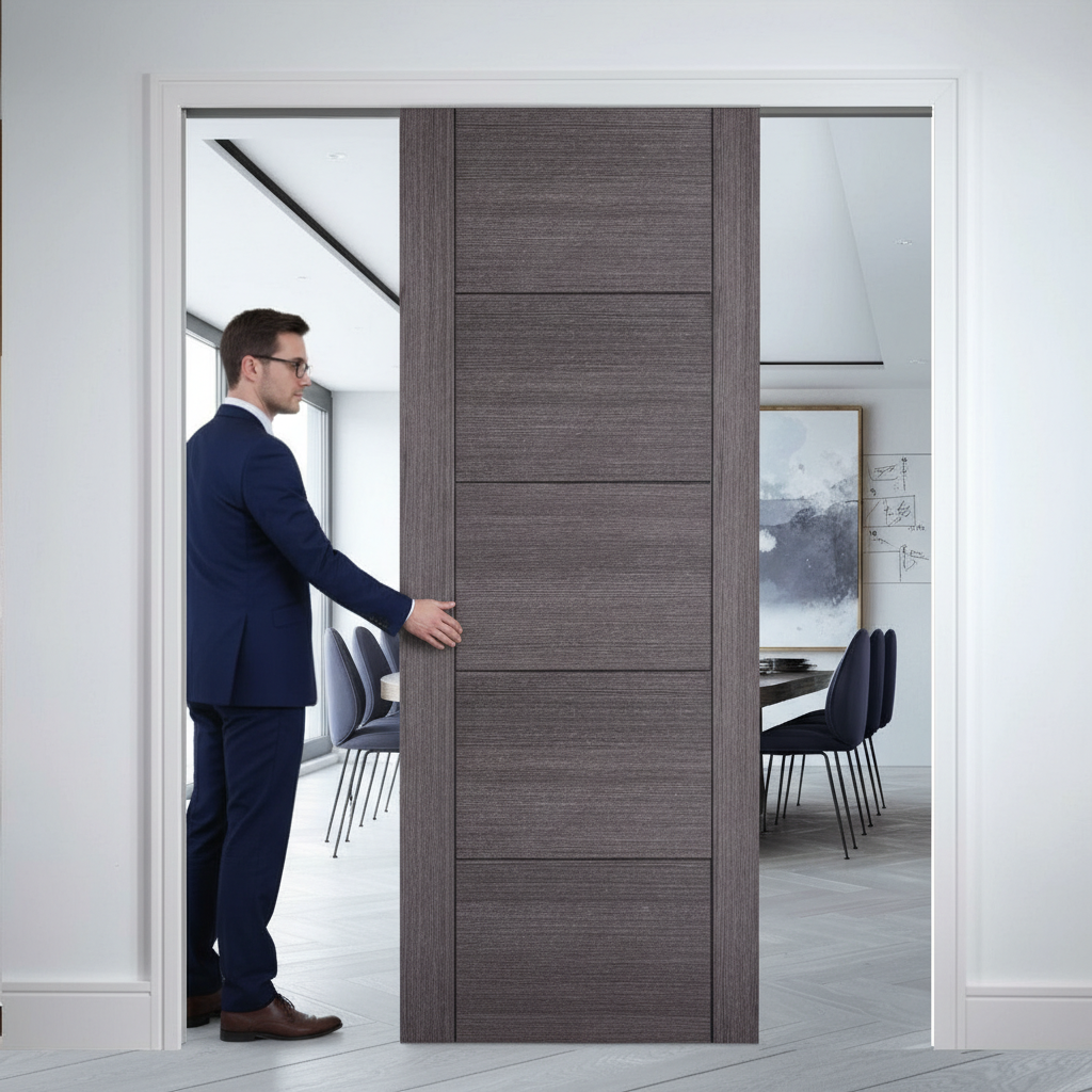 Premium Telescopic Pocket Door System with Ash Grey Finish and Comprehensive Timber Lining Kit for Modern Spaces