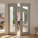 Premium Light Grey French Doors with Clear Safety Glass and 7 Panel Design for Modern Homes
