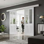 Premium Double Sliding Door System with Clear Glazed Doors, Track, and Pelmet - Ideal for Internal Use
