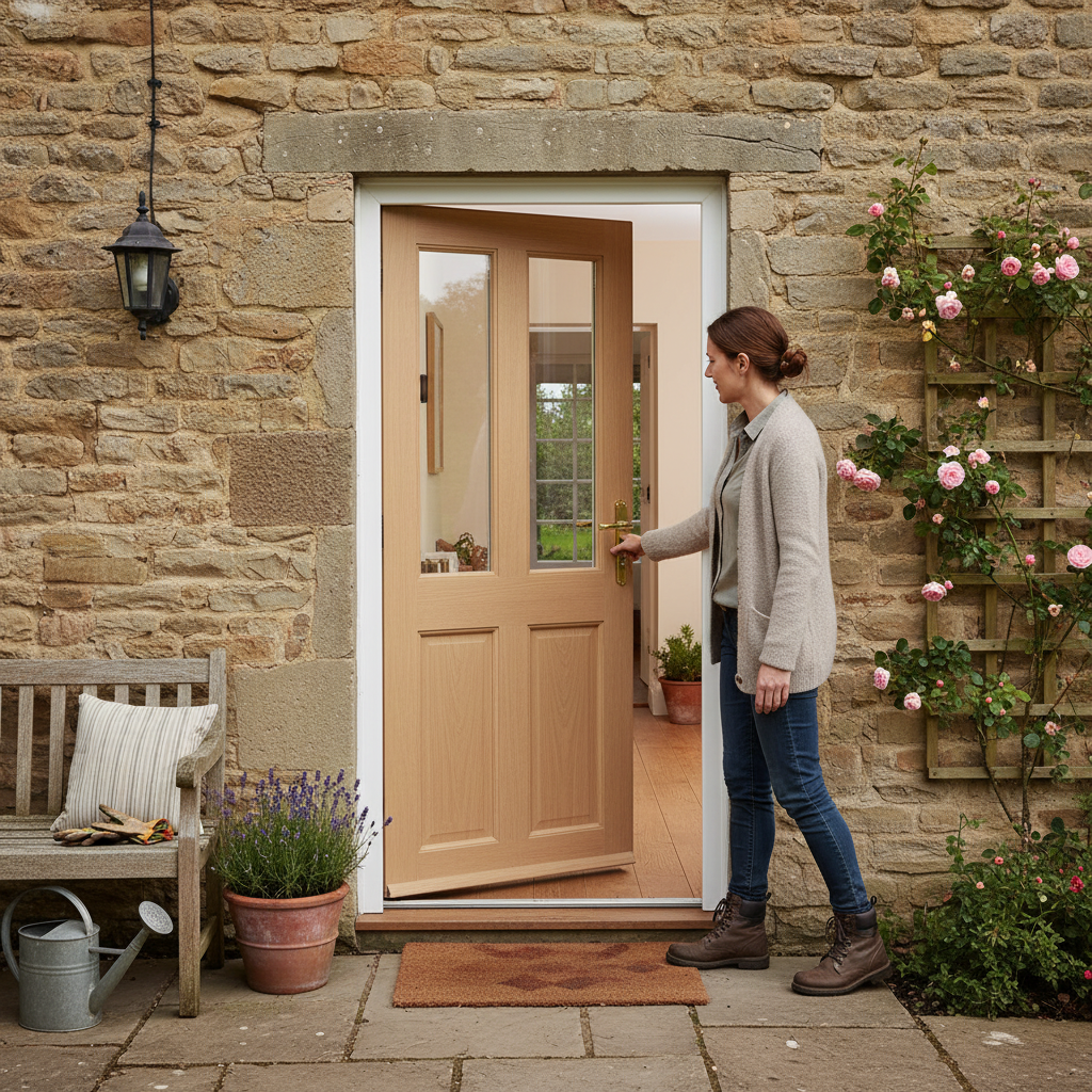 Hardwood External Unfinished Door with 4 Panels and 2 Clear Glass Lights for Custom Finishing - Image 2