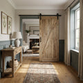 Internal Sliding Barn Door, Carbonised Pine, 1 Panel, Black Top Mounted