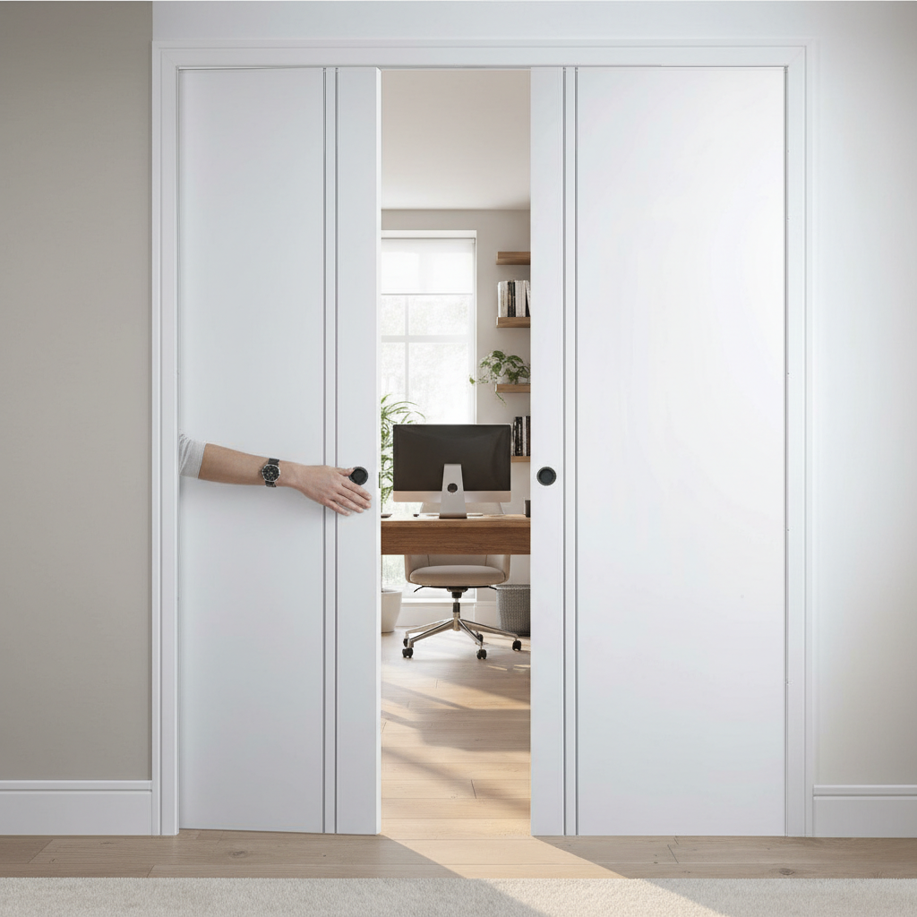 Premium Double Pocket Door Set with Galvanised Steel Frame and Adjustable Track System for Minimalistic Interiors