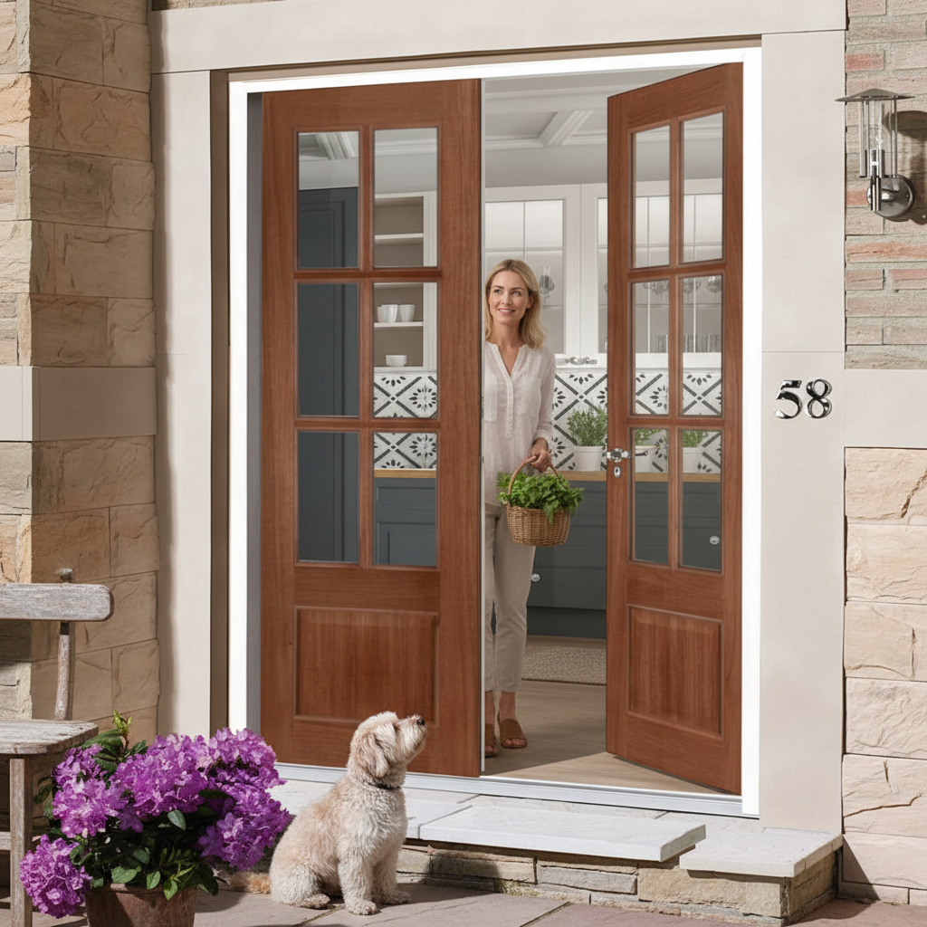 Premium External French Doors with Laminated Timber Cores for Strength and Stability, Suitable for Single or Double Glazing