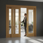 Premium Oak Pattern Sliding Door System with Fixed Panels for Space-Saving Room Dividing