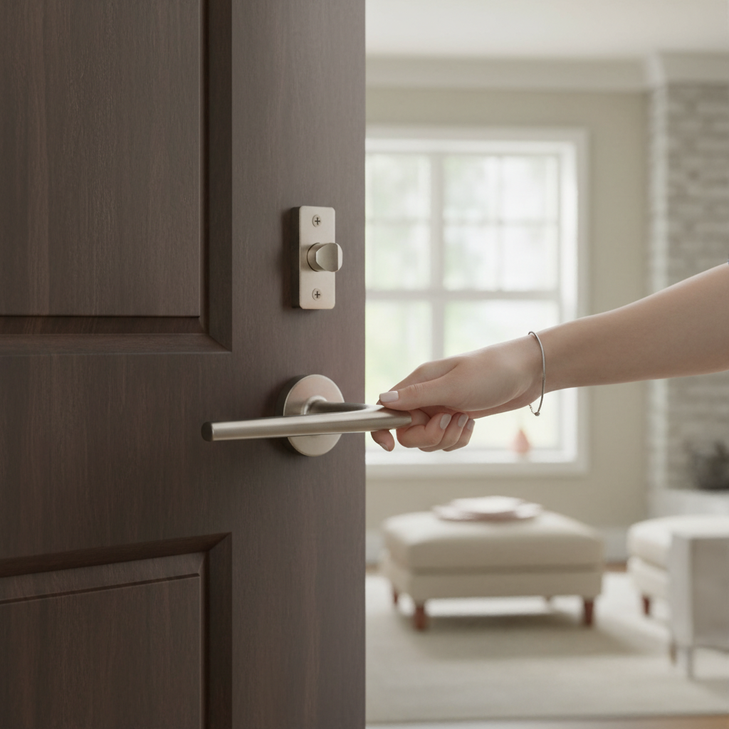 Premium Satin Nickel Door Handle Pack with Hinges and Latch for Residential and Bathroom Use