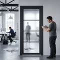 Premium Internal Fully Finished 4 Light Obscure Glass Industrial Studio Door with Solid Core Construction and Toughened Safety Glass Panels