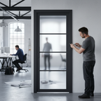 Premium Internal Fully Finished 4 Light Obscure Glass Industrial Studio Door with Solid Core Construction and Toughened Safety Glass Panels