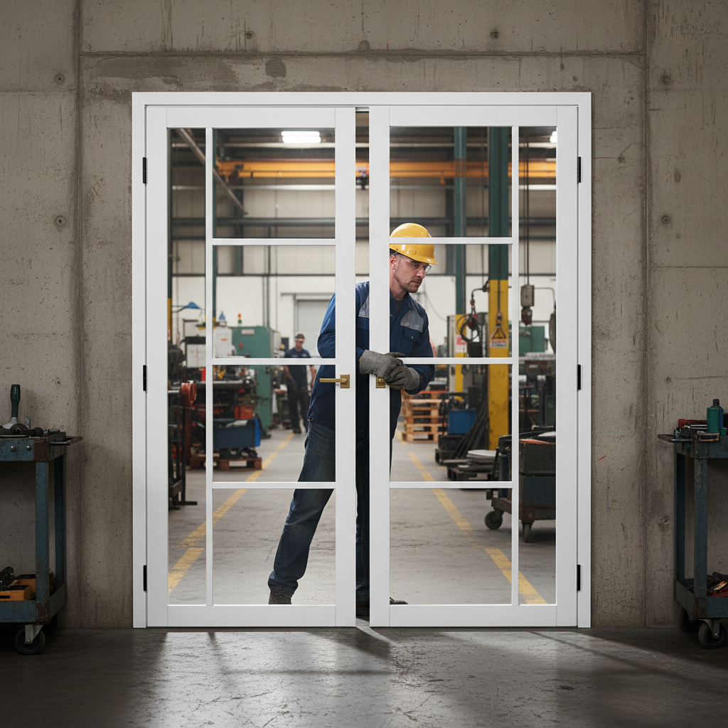 Premium Custom Made White Tinted Glazed Industrial Style Door Pair with Solid Core and 10-Year Warranty
