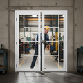 Premium Custom Made White Tinted Glazed Industrial Style Door Pair with Solid Core and 10-Year Warranty