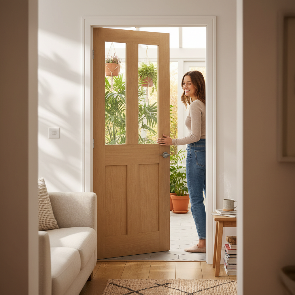 Premium Internal Unfinished Clear Glazed Door with Real Oak Veneer, Engineered Construction for Strength and Stability