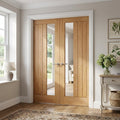 Internal Oak French Door Unfinished with 1 Light Clear Offset Glass
