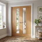 Internal Oak French Door Unfinished with 1 Light Clear Offset Glass