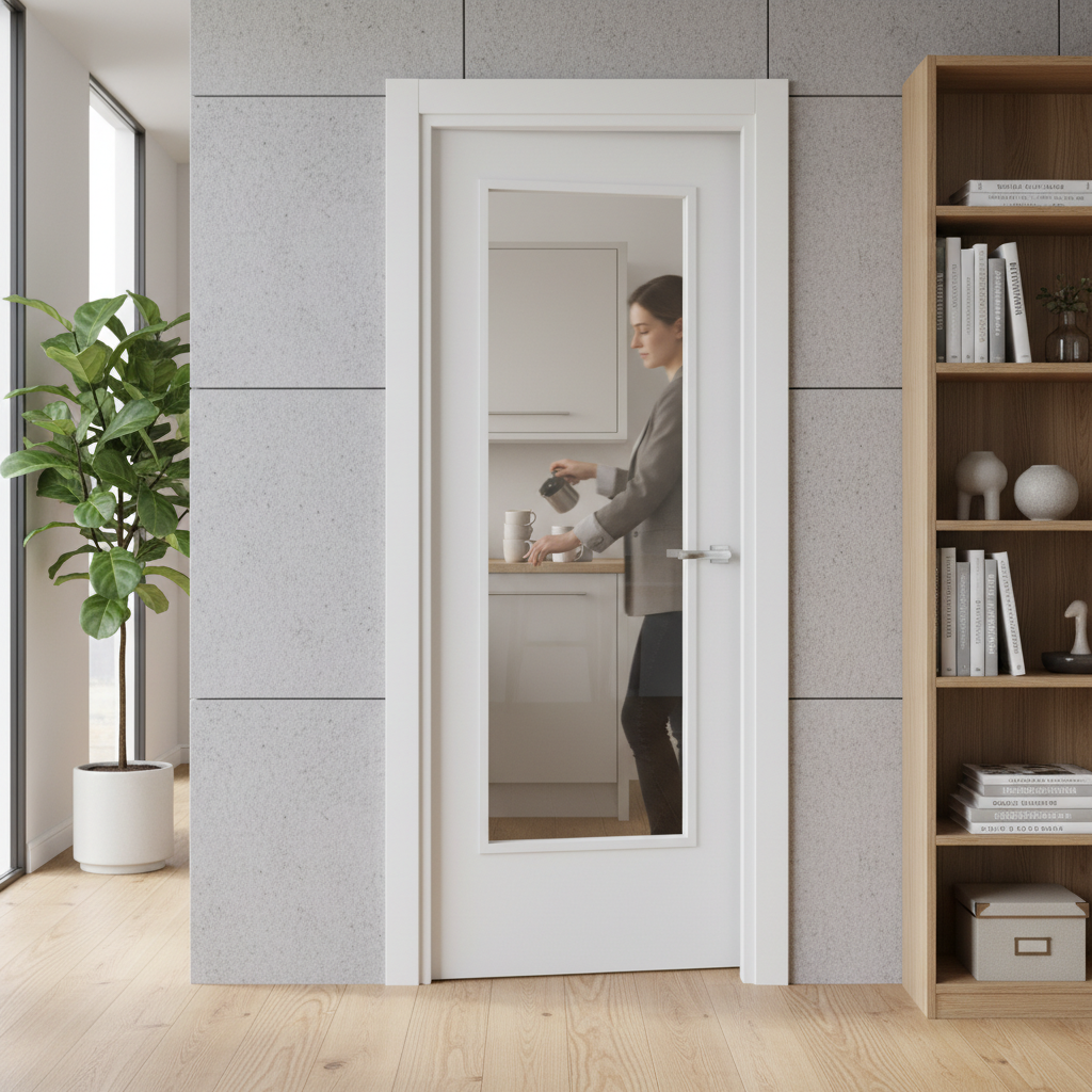 Premium White Primed Glazed Fire Door with Clear Flat Fire Glass and Solid Core Construction for Enhanced Safety