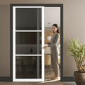 Premium White Tinted Glazed Pocket Door Set with Adjustable Frame and Heavy Duty Steel Construction