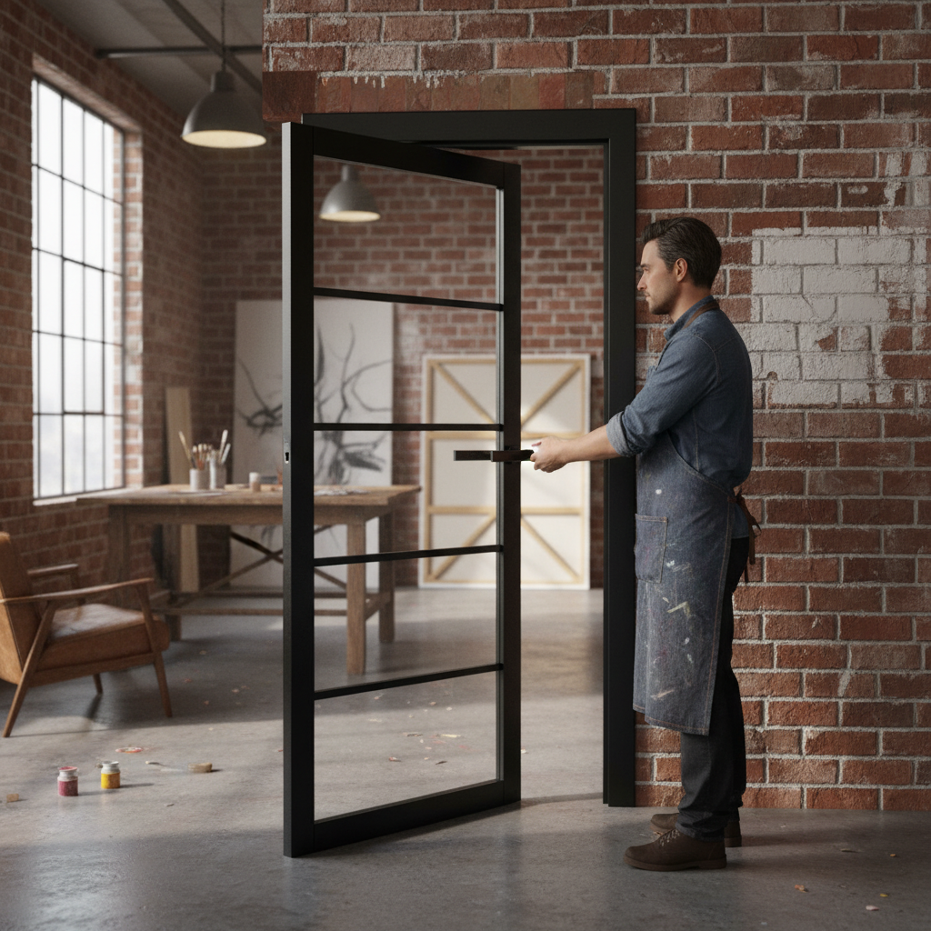 Premium Made-to-Measure Internal Fully Finished Industrial Studio Door with 5 Clear Glass Panes