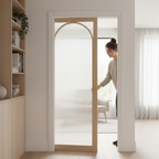 Premium Reeded Glazed Arched Pocket Door System with Galvanised Steel Frame and Adjustable Jambs for Seamless Installation