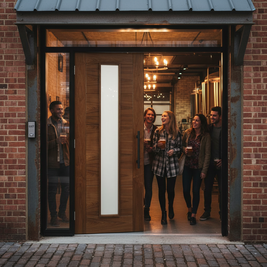 Premium Walnut Glazed Fire Door with Solid Core and FD30 Fire Glass for Contemporary Homes