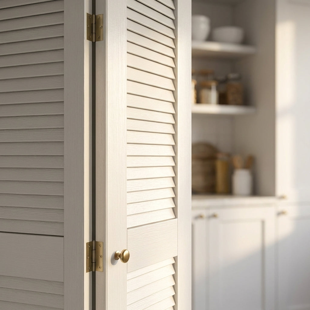 Internal Bi-fold Door Set, Open Louvre Design, 28mm Thickness, White Painted - detail view