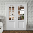 Premium Clear Glazed Door Pair with Moulded Panel Design - White Primed Finish for Light Flow and Style