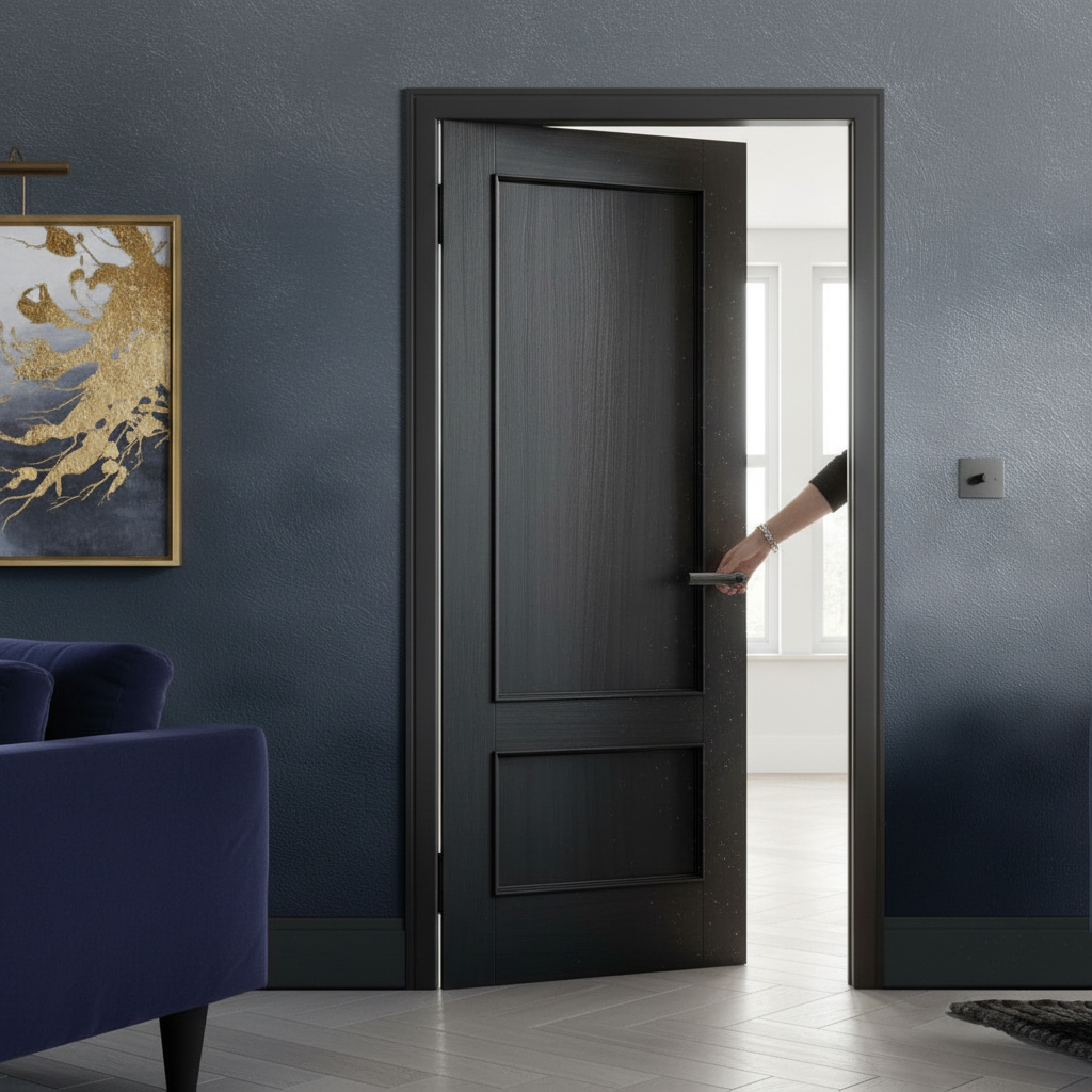 Premium Black Charcoal 2 Panel Internal Door with Engineered Construction and Natural Wood Grain Finish