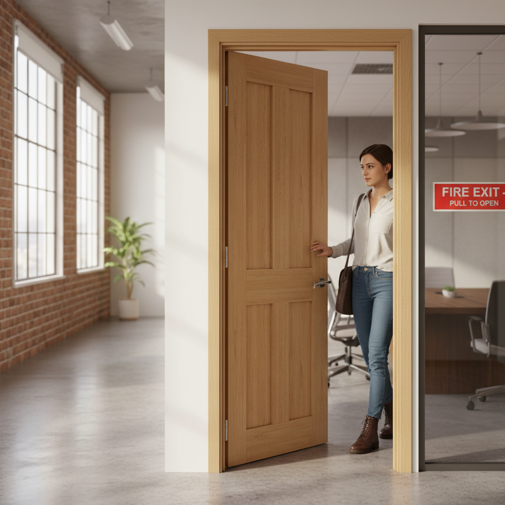 Premium Internal Fire Door with Solid Oak Veneer, Shaker Design, and Custom Sizing Options for Enhanced Safety