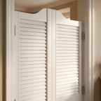 28mm Thick White Painted Cafe Style Louvre Door Pair with 5mm Gap - detail view