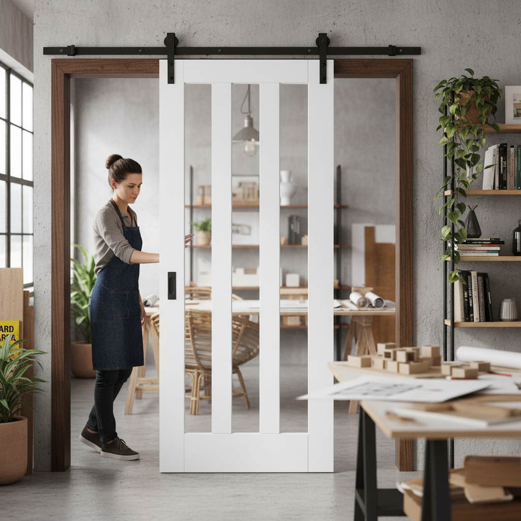 Premium Internal Sliding Door with Three Clear Glass Panes and Solid Core Construction - Double Primed for Custom Finish
