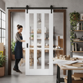 Premium Internal Sliding Door with Three Clear Glass Panes and Solid Core Construction - Double Primed for Custom Finish