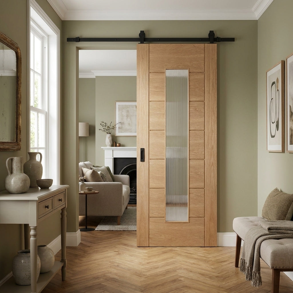 Internal Oak Sliding Door Fully Finished with 1 Light Clear Glass