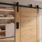 Internal Oak Bypass Sliding Door, Fully Finished, Black Face Mounted - detail view