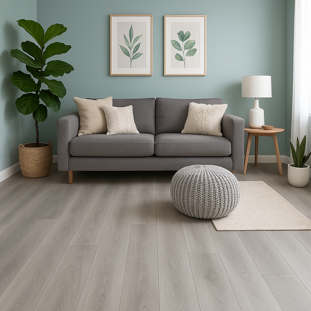 Comfort Luxe 12mm Laminate Flooring in Silver Grey Oak Finish