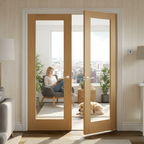 Premium Internal Pattern 20 Clear Glazed French Doors with Oak Veneer Finish for Elegant Interiors