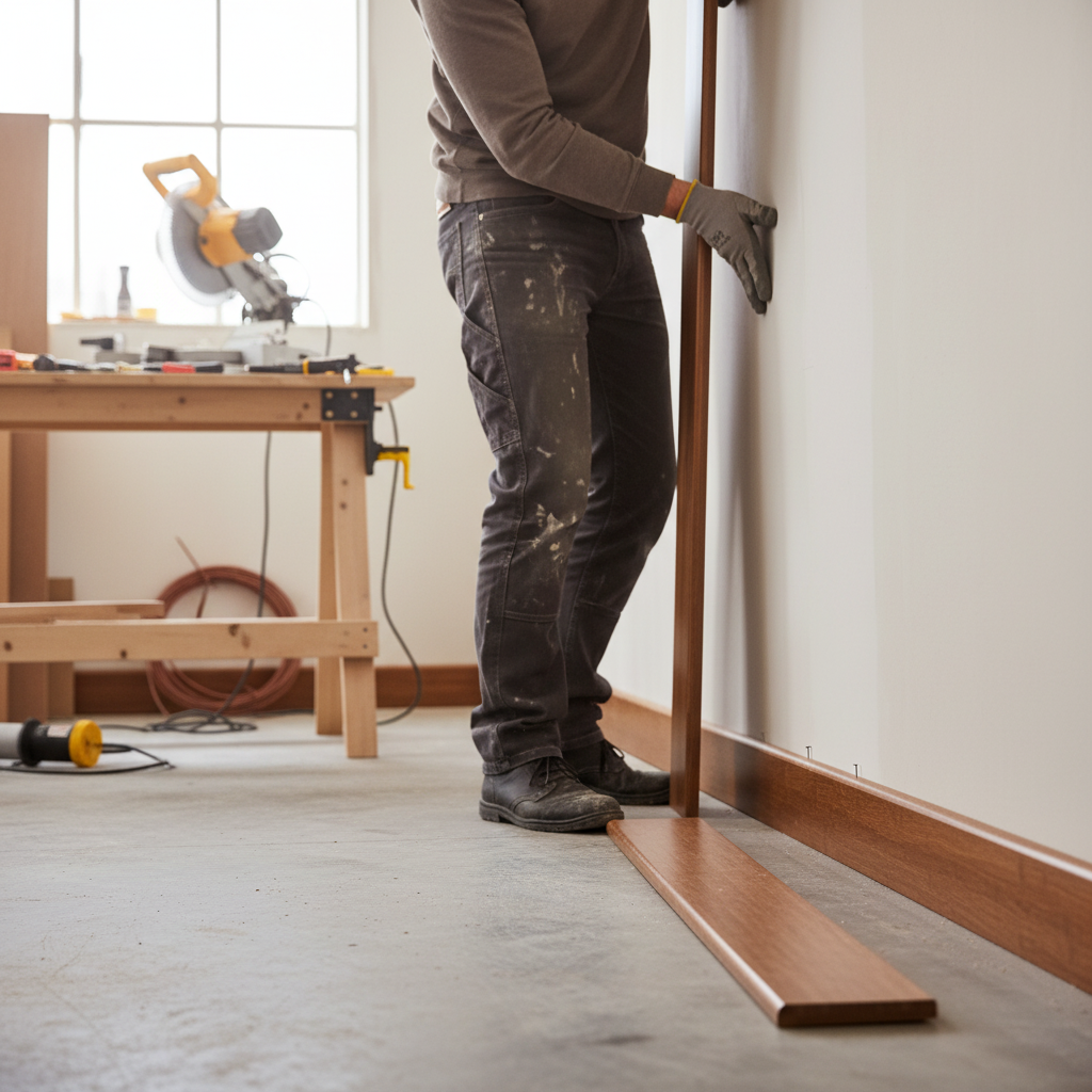 Premium Carbonised Strand Woven Bamboo Skirting Board - 1.85m Lacquered Finish for Elegant Flooring Enhancement
