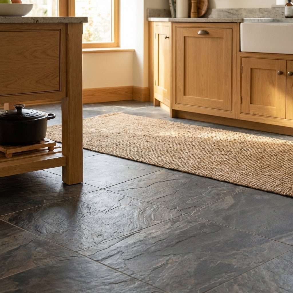 8mm Moisture Resistant Laminate Flooring in Pewter Slate - detail view
