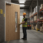 Premium Flush Oak 18G Fire Rated Door with 30-Minute Fire Protection and Clear Glazing