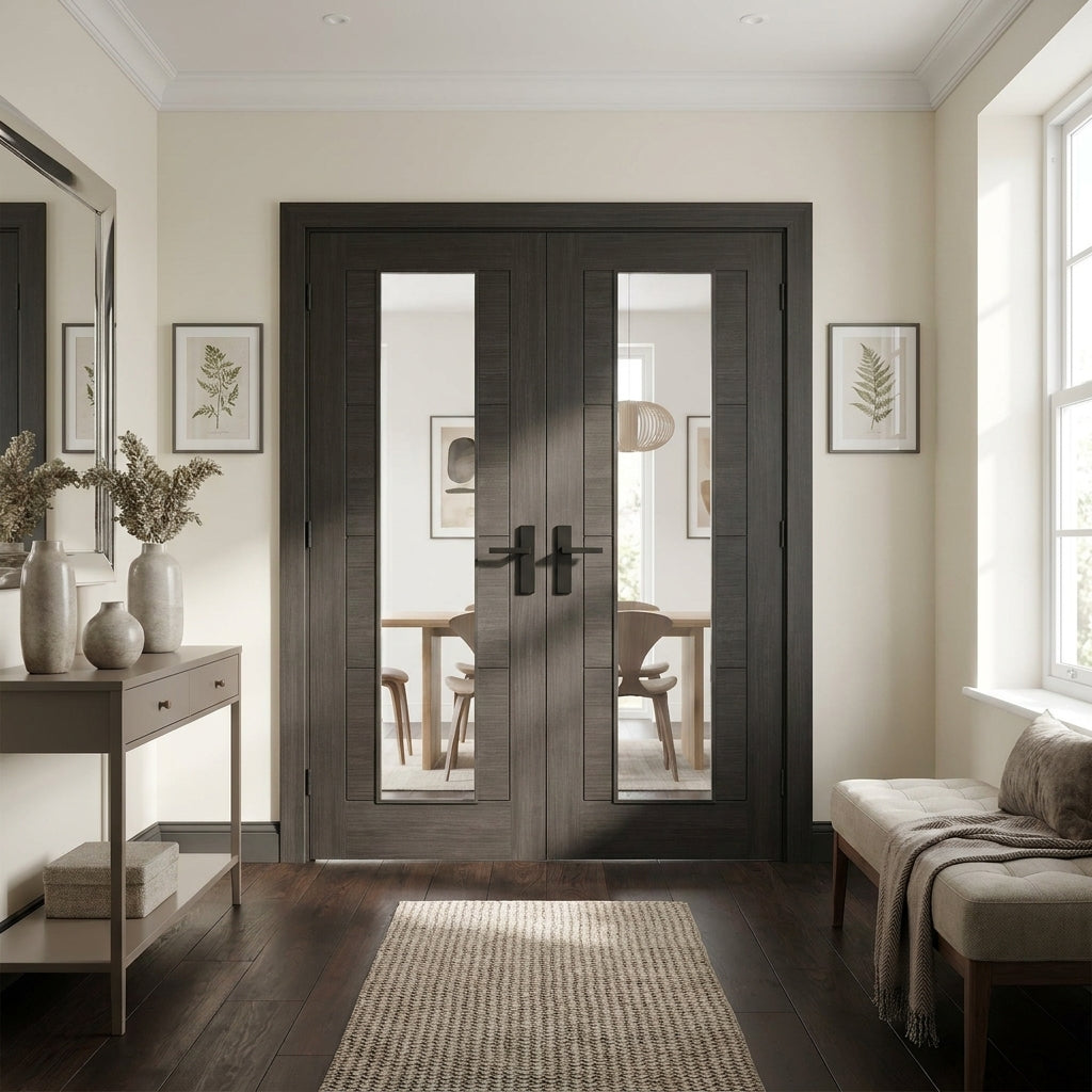 Black Internal Double Door with Clear Glass, Fully Finished Laminate