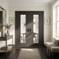 Black Internal Double Door with Clear Glass, Fully Finished Laminate