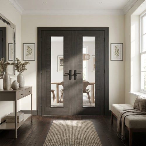 Black Internal Double Door with Clear Glass, Fully Finished Laminate