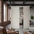 Premium Double Pocket Door System with Galvanised Steel Frame and Decorative Diamond Moulding for Timeless Design
