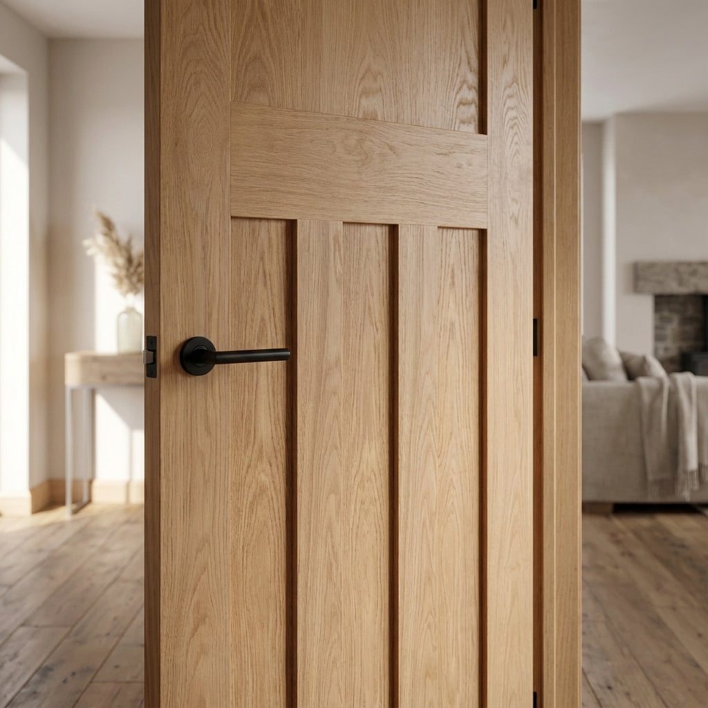 Internal Oak Door Fully Finished 1930's DX 4 Panel Solid Engineered Core - detail view