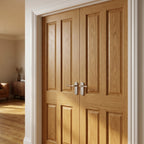 Internal Oak Victorian 4 Panel Flat Pair Door Unfinished Solid Engineered - detail view
