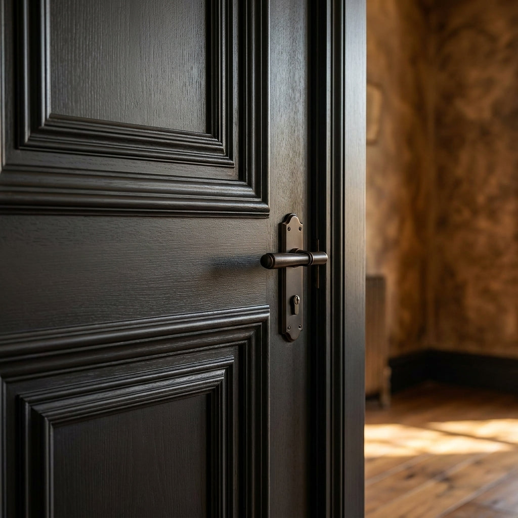 Internal Jet Black Fully Finished 1 Panel Trinity Door - detail view