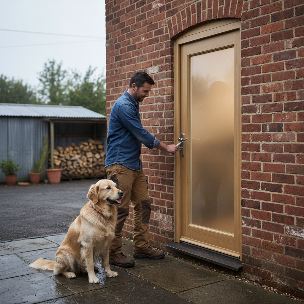Premium Oak Pattern 10 Part L External Door with Double Glazed Panel, Engineered Construction, and Solid Core Design