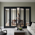 Premium Clear Glazed Brushed Black Oak French Doors with Side Panels for Elegant Room Dividing and Custom Finishing Options