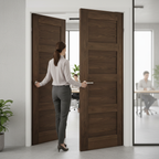 Premium Solid Core Walnut Shaker Door Pair with Flat Panels and FSC Certification for Room Division
