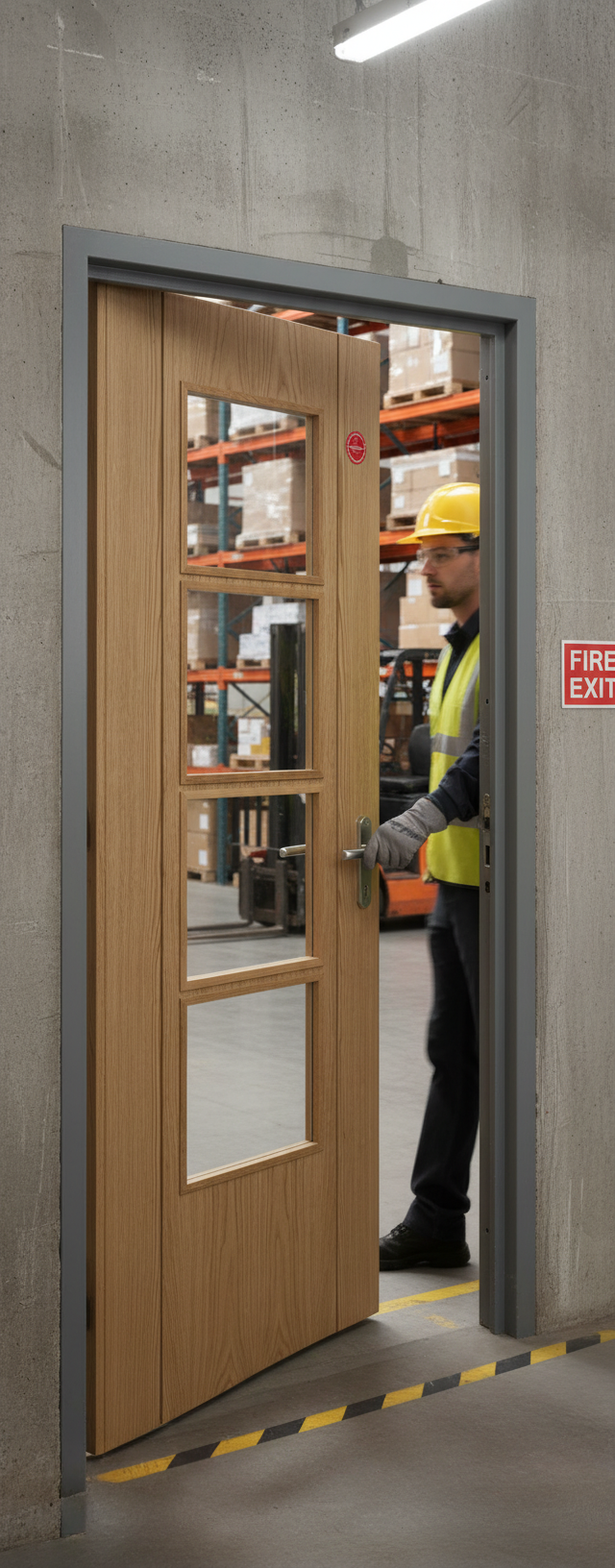 Premium 4-Lite Glazed Fire Door with Walnut Inlay - Engineered for Strength and Stability
