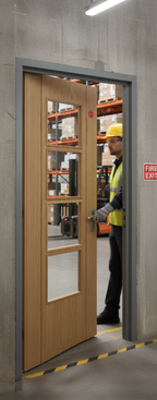 Premium 4-Lite Glazed Fire Door with Walnut Inlay - Engineered for Strength and Stability