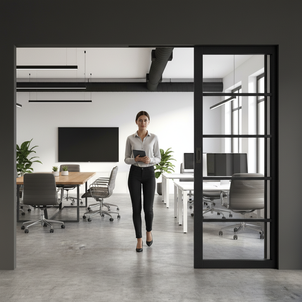 Premium Internal Fully Finished Industrial Studio 5 Light Clear Glass Pocket Door Set with Adjustable Sizing and Easy Roll Track System - Image 2