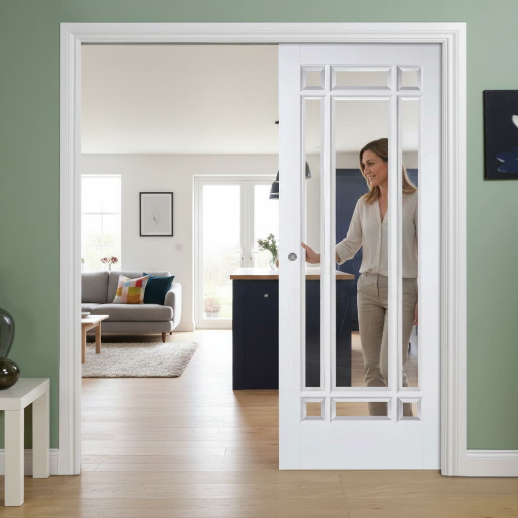 Premium Clear Glazed Double Pocket Door Set with Galvanised Steel Frame and 15-Year Guarantee